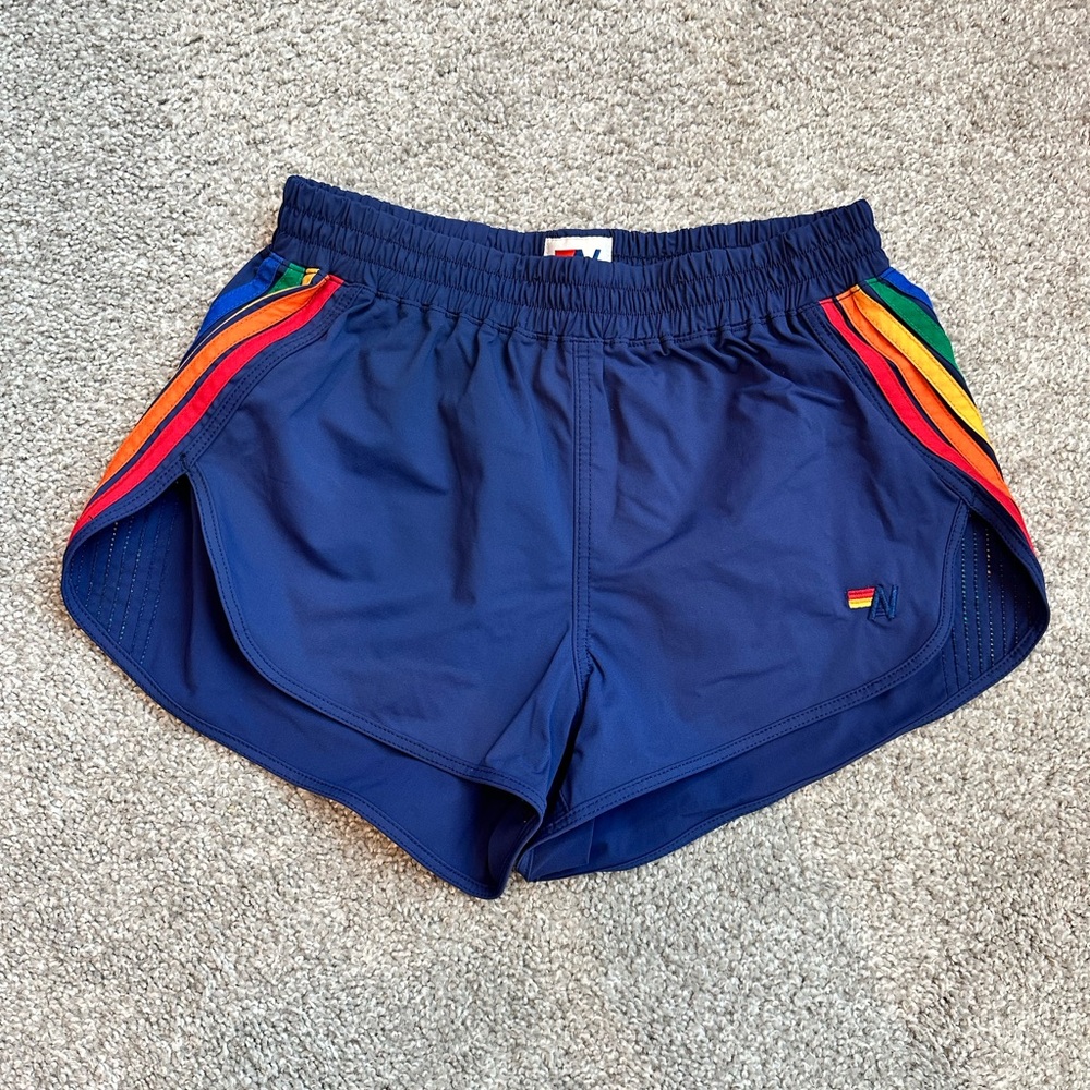 Aviator Nation Dark Blue Shorts with Multicolor Stripes
